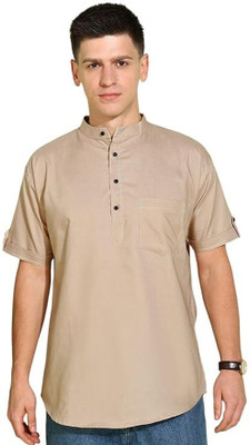 Ellipse Men Solid Straight Kurta(Brown)