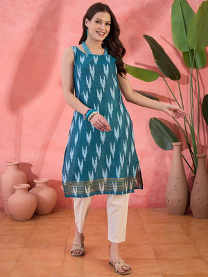 Sangria Women Printed Straight Kurta(Blue)