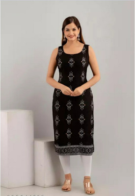Rishit creation Women Printed A-line Kurta(Black)