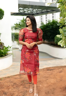 RADHEZ Women Printed A-line Kurta(Red)