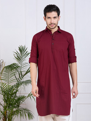 Rajubhai Hargovindas Men Solid Pathani Kurta(Maroon)