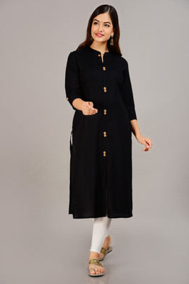NEW4U Women Solid Straight Kurta(Black)