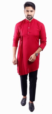 KiEZ FASHION Men Solid High Low Kurta(Maroon)