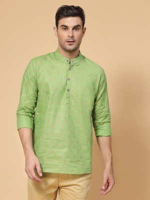 Divastri Men Printed Straight Kurta(Green)
