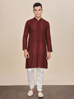 ANOUK Men Abstract Straight Kurta(Maroon)