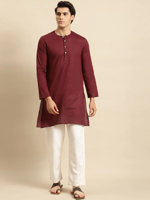 Rajubhai Hargovindas Men Solid Straight Kurta(Red)
