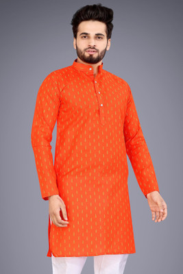 SPOQUE Men Printed Straight Kurta(Orange)