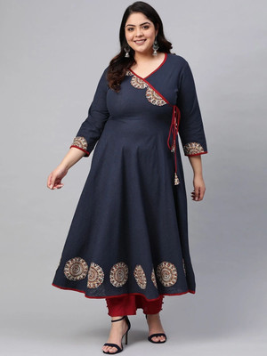 Yash Gallery Women Printed A-line Kurta(Blue)