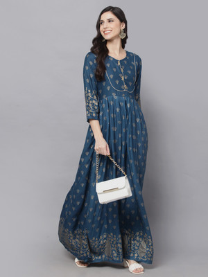 Surhi Women Printed Anarkali Kurta(Blue)