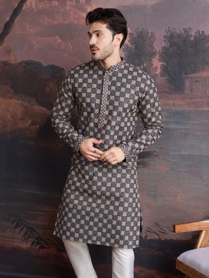 Sanwara Men Chikan Embroidery Straight Kurta(Blue)