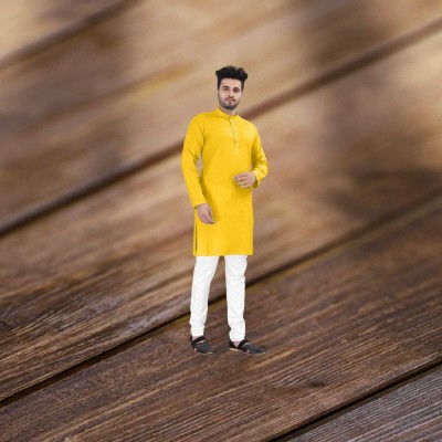 Eimear Men Solid Straight Kurta(Yellow)