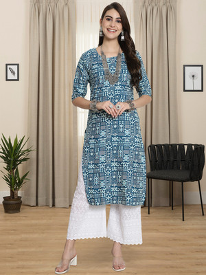 1 Stop Fashion Women Printed A-line Kurta(Blue)
