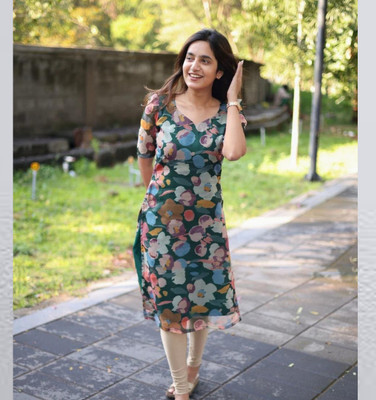 Vraj Enteprise Women Printed Straight Kurta(Green)