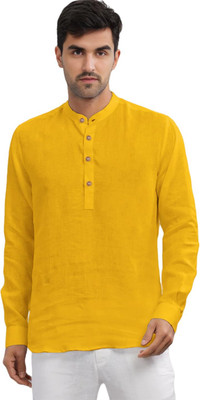Yugnik Men Solid Straight Kurta(Yellow)