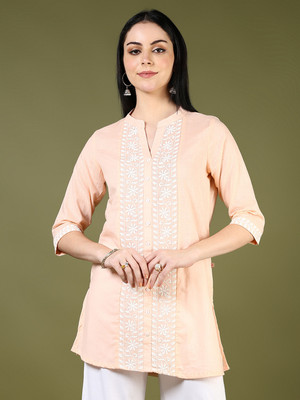 V-MART Women Self Design A-line Kurta(Orange)