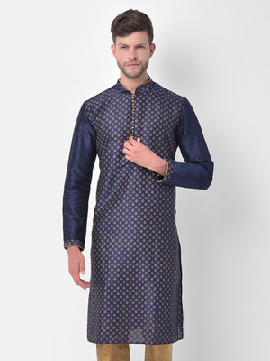 DEYANN Men Printed Straight Kurta(Blue)
