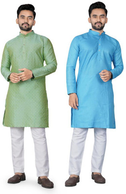 DHASU TRENDZ Men Self Design, Solid Straight Kurta(Multicolor)