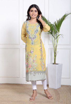DIGIVASTRA Women Printed Straight Kurta(Yellow)