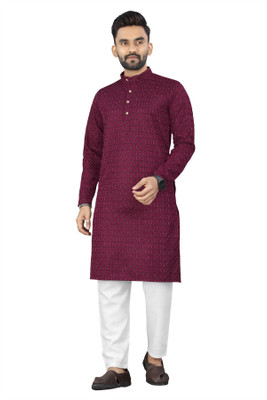 click n buy Men Self Design A-line Kurta(Maroon)