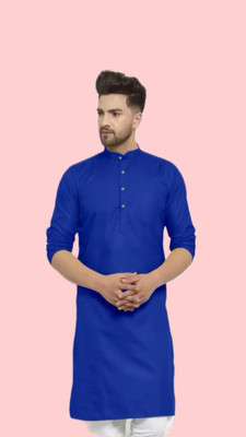 HouseOfCommon Men Solid A-line Kurta(Dark Blue)