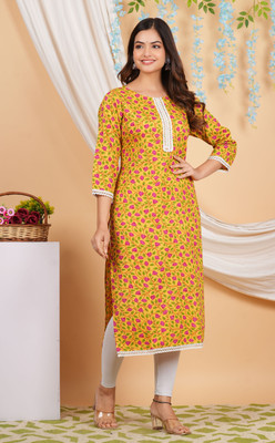 HouseOfCommon Women Printed A-line Kurta(Yellow)