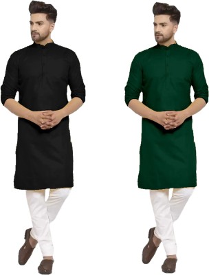 Nirvaan Men Solid Straight Kurta(Green)