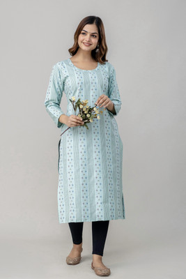 PRISCA Women Printed Straight Kurta(Green)