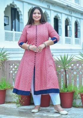 Yash Gallery Women Geometric Print A-line Kurta(Pink)