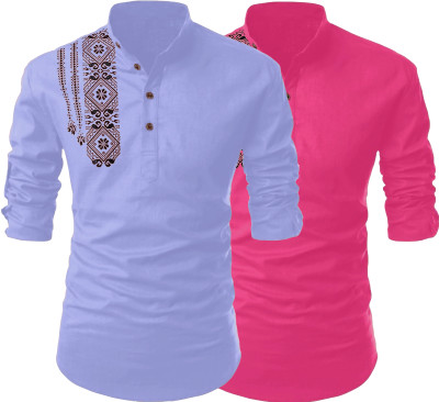 Kavyangle Creation Men Printed Straight Kurta(Blue, Multicolor)