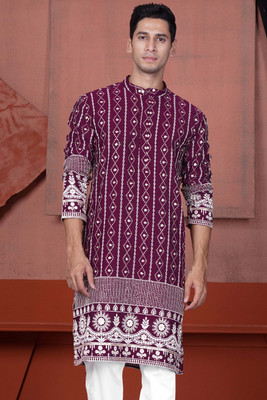 french crown Men Embroidered Ethnic Dress Kurta(Purple)
