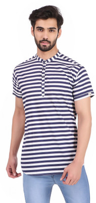 MADE IN THE SHADE Men Striped Straight Kurta(Blue)