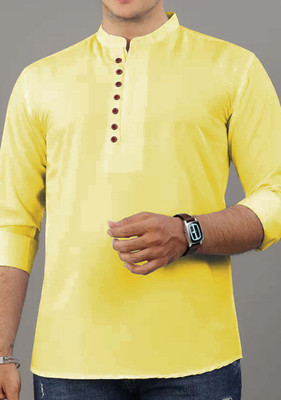 CROWNTAIL Men Solid Straight Kurta(Yellow)