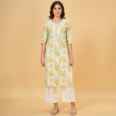 Rangmanch by Pantaloons Women Printed Straight Kurta(Green)