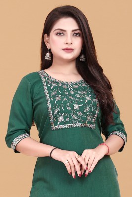 TITHIGARMENTS Women Embroidered A-line Kurta(Green)