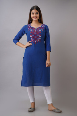 KSHARAA Women Embroidered Straight Kurta(Blue)