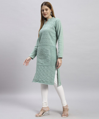MYLES Women Self Design Straight Kurta(Light Green)