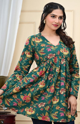 MK ART WITH DEVICE Women Printed Flared Kurta(Dark Green)
