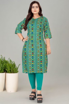 siya silk studio Women Printed Straight Kurta(Green)