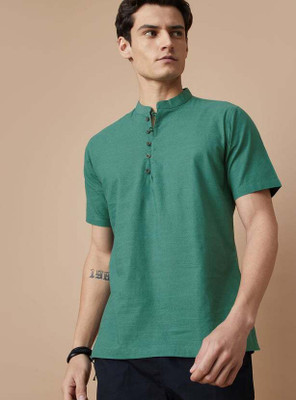 Melange by Lifestyle Men Solid Straight Kurta(Green)