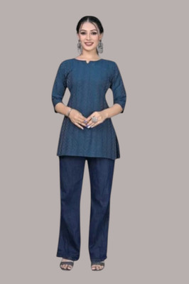Kfashionbj Women Solid A-line Kurta(Dark Blue)