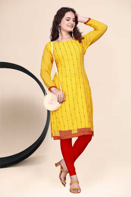 pranshul apparels Women Embroidered Straight Kurta(Yellow)