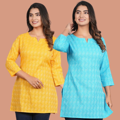 AOSLY Casual Printed Women Yellow, Blue Top