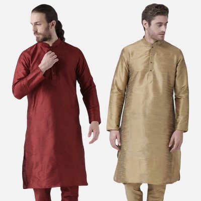 DEYANN Men Solid Straight Kurta(Red, Brown)