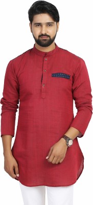 KiEZ FASHION Men Self Design Straight Kurta(Maroon)