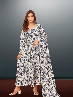Swingal Women Floral Print Gown Kurta(Blue)