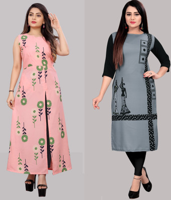 maruti fab Women Printed, Striped Straight Kurta(Pink)