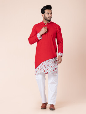 Rainbow Cloths Men Printed Ethnic Dress Kurta(Red)