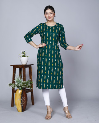 NORTIFASHION Women Printed A-line Kurta(Green)