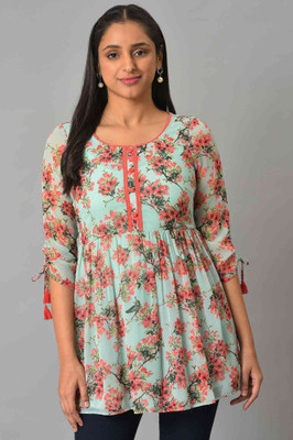 Aurelia Women Self Design Flared Kurta(Green)