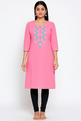 Andheriyas Textiles Women Embroidered Straight Kurta(Pink)